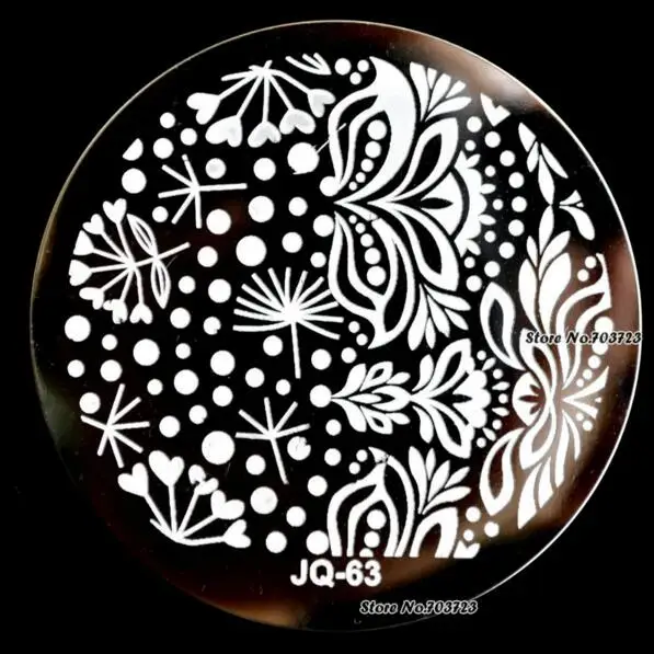 

JQ-63 скидка 30%, пластины для стемпинга ногтей с изображением цветка, 5,6 см, из нержавеющей стали, трафарет для маникюра, инструменты для ногтей