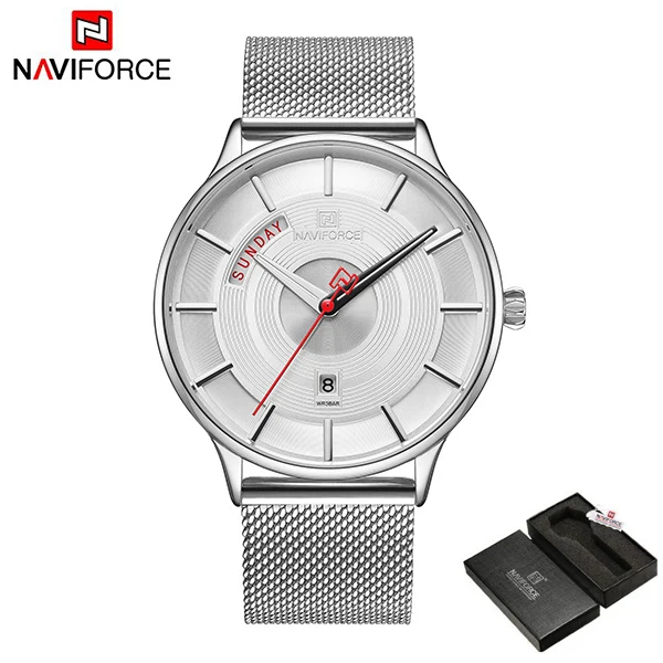 SilverBox NAVIFORCE Новое поступление мужские часы лучший бренд класса люкс кварцевые часы мужские спортивные наручные часы из нержавеющей стали relogio masculino - Цвет: SilverBox