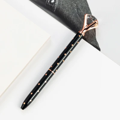 Black rose gold dots Новинка Большой Хрустальный бриллиант металлическая шариковая ручка высокого качества персональный логотип подарочная ручка разноцветный школьный канцелярский магазин - Цвет: Black rose gold dots