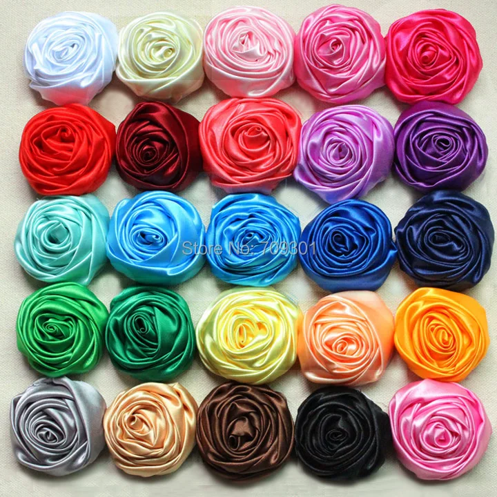 

2.0" Handmade Satin rose satin rosette flower for girl flower hair accessories 24 colors free shiping