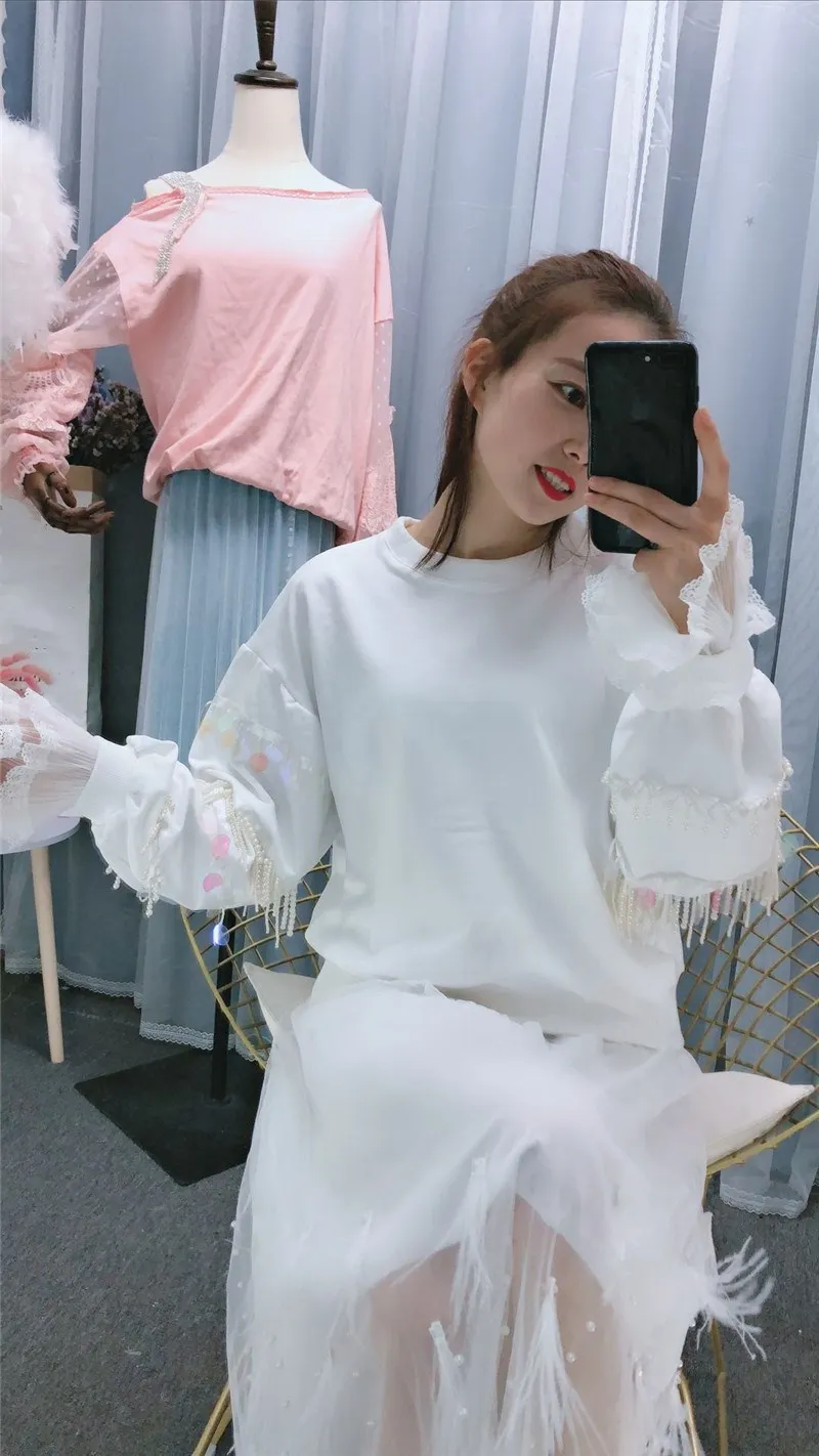 WHITNEY WANG 2019 весенне-осенняя модная уличная Лоскутная Толстовка с блестками и