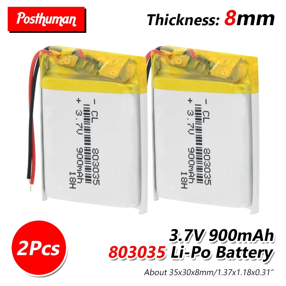 2Pcs Перезаряжаемый литий-полимерный аккумулятор 900 mah 3,7 V 803035 литий-ионный аккумулятор для dvr, gps, mp3, mp4, mp5 power bank, динамик увлажнитель - Цвет: 2Pcs
