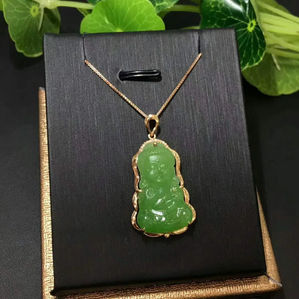 18 каратное золото инкрустированное нефритом вырезанное вручную ребенок кулон