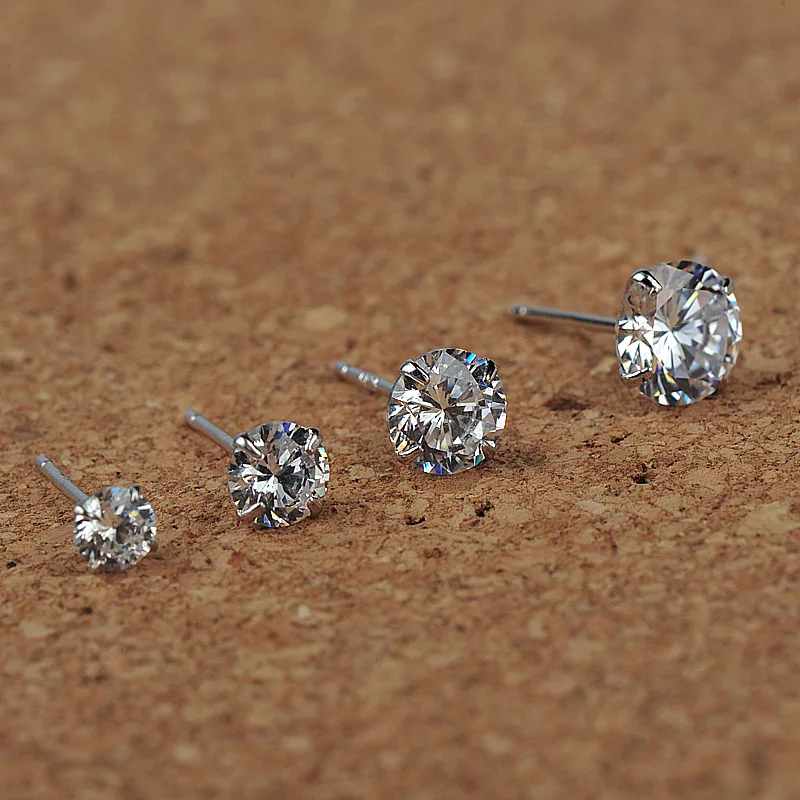 Женские и мужские серьги гвоздики из серебра 925 пробы с белым кристаллом|fashion stud