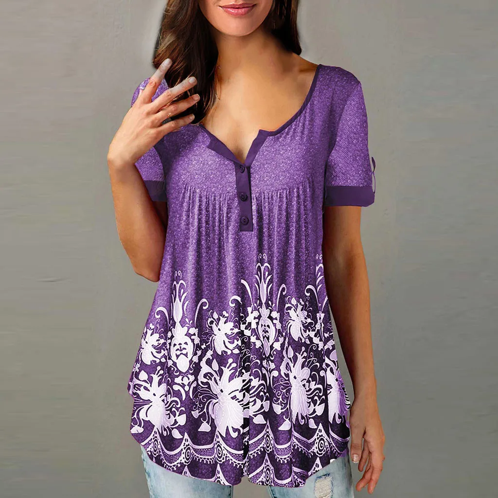 Женская блузка Повседневная Блузка на пуговицах с коротким рукавом топ