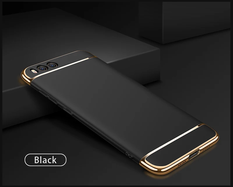 Xiaomi Mi 6 M6 Plus 3 в 1 позолоченный чехол для телефона Coque Xiaomi Mi 6 задняя крышка PC Твердый защитный корпус Fundas черный синий красный - Цвет: Черный