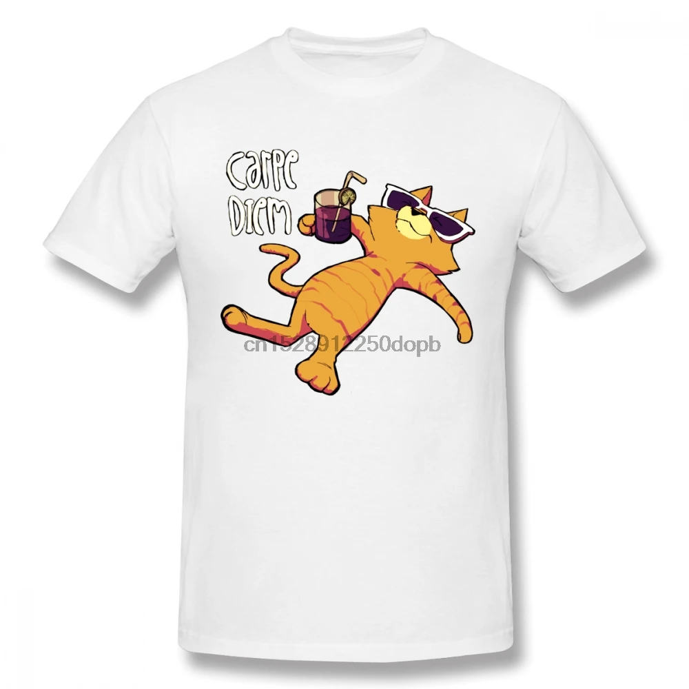 Футболка унисекс Carpe Diem Cat Стильная мужская футболка летняя с круглым