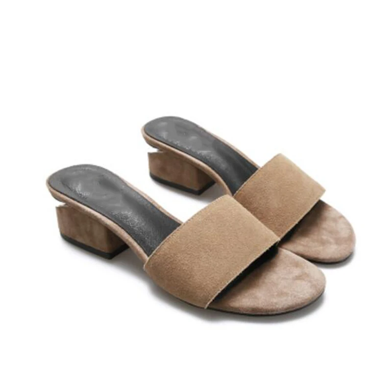 

Cool slippers girl summer fashionable outside wear 2018 new women's shoes with the real leather one word towed the cow