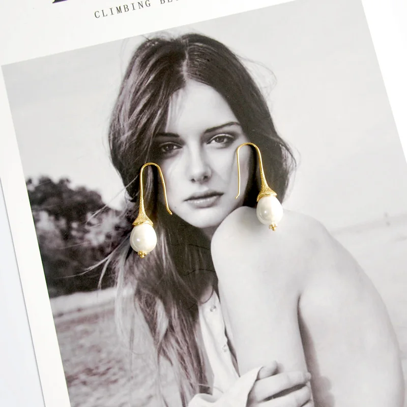 gold fashion jewelry drop dangle earrings shell pearl handmade designer for women gift colorful statement | Украшения и