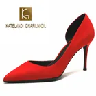 KATELVADI; Высота каблука: 8 см ботинки на каблуках красные женские туфли из флока; Боковая; Расстегнутая; Туфли; Женские туфли-лодочки; Офисные свадебные женские туфли с острым носком K-367