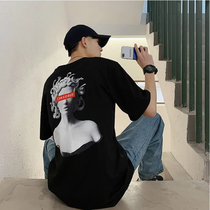 

Medusa Sculpture Print Tshirts Men Streetwear 2019 Funny Hip Hop Casual Short Sleeve Tops Tees Male Harajuku Hipster T Shirts