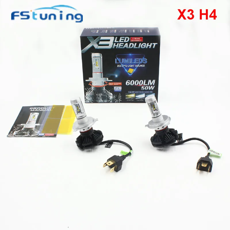 FStuning 9004 9007 H13 H4 светодиодные фары лампочки 50 W 6000LM Авто 3000 K 6000 8000 противотуманные