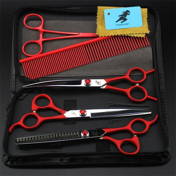 FL-703 RED YUGU Профессиональный 7 дюймов JP440C ножницы для домашних животных, комплект для ухода за собакой ножницы для стрижки собак инструменты для резки и изогнутые ножницы и филировочные ножницы - Цвет: FL-703 RED YUGU