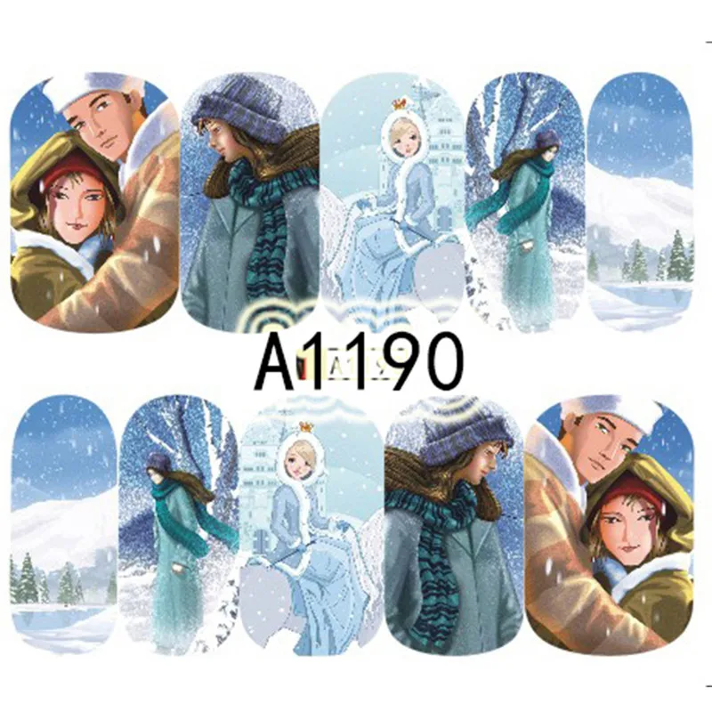 12 видов конструкций Мультяшные наклейки для девочек переводные ногтей зимние