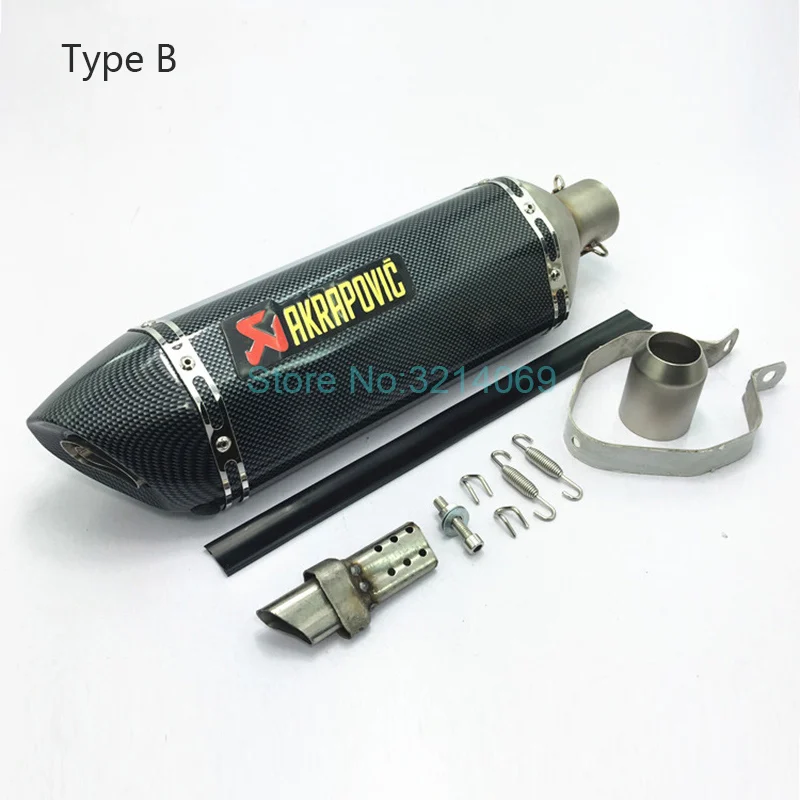 Type B 570 мм/470 мм/380 мм Универсальный 51 мм Akrapovic мотоцикл выхлопные трубы глушителя Escape Moto нержавеющая сталь выхлопная труба глушителя для мотоцикла - Цвет: Type B