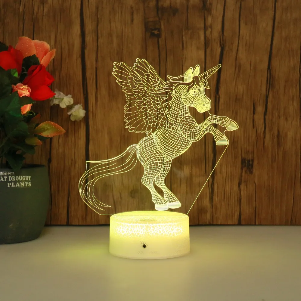 Новый 3D трещина база Единорог 7 видов цветов ночник светодиодный сенсорный USB для