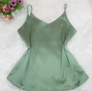 light green Сексуальные шелковые топики с v-образным вырезом, женские летние стильные Топики, Женский безрукавный жилет, одноцветные Топики, топы размера плюс 3XL 1423 - Цвет: light green