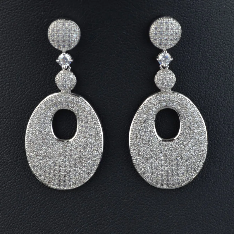 Роскошные micro pave Цирконий длинные висячие серьги для женщин высокого качества AAA