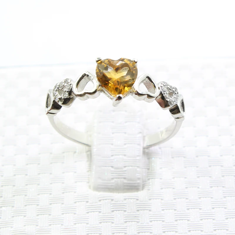 Модное серебряное цитриновое кольцо в форме сердца 6 мм натуральный VVS цитрин из