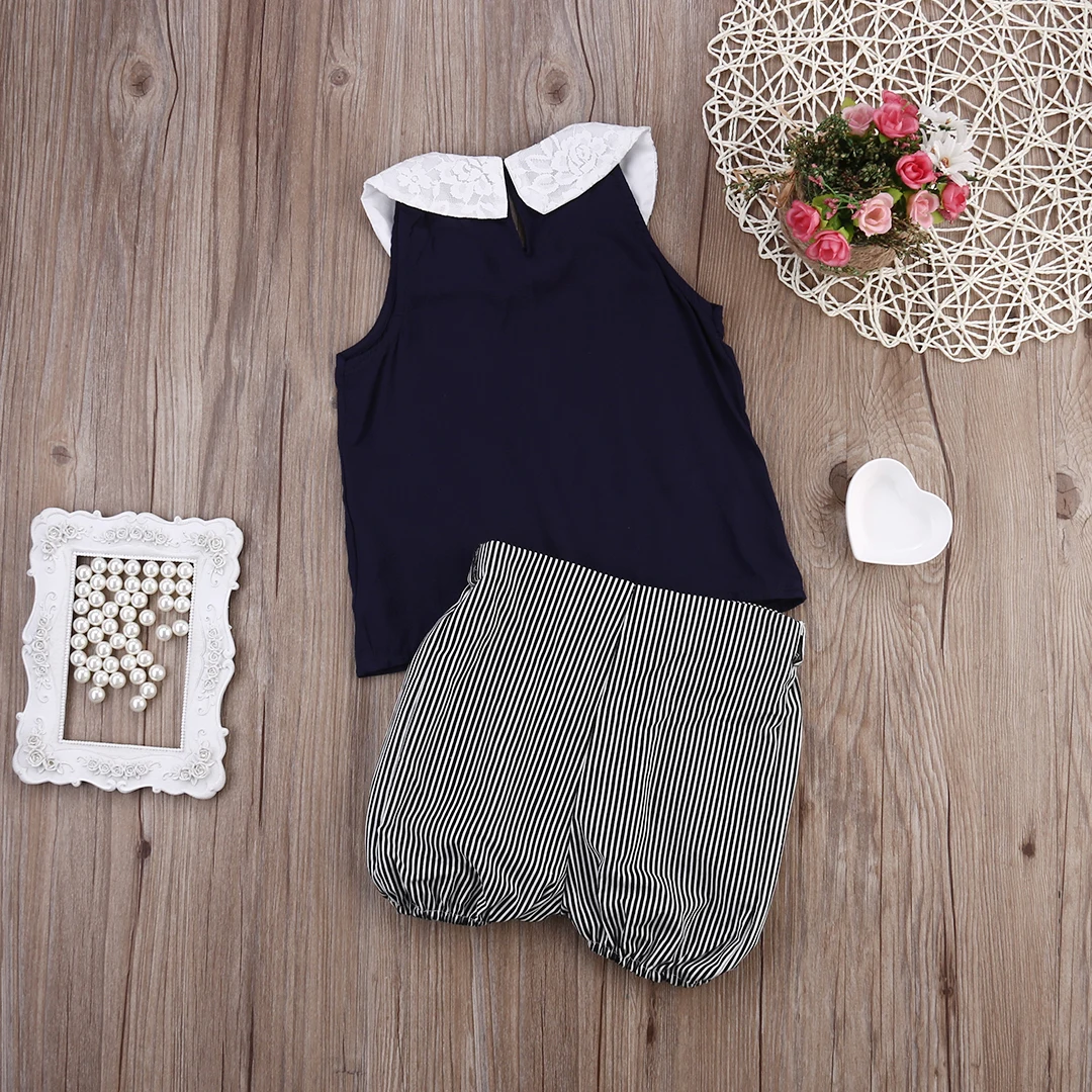 Комплект одежды из 2 предметов для маленьких девочек футболка темно синего цвета