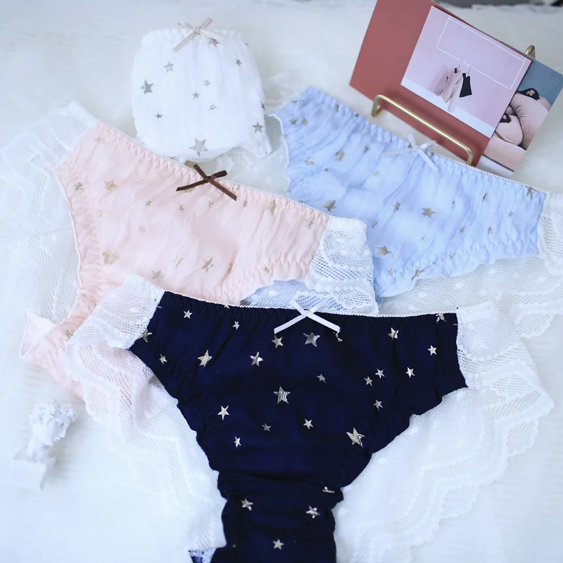 SP& CITY Лолита плиссированные милые кружевные трусики для девочек прозрачное бесшовное нижнее белье женские сексуальные золотые звезды трусы хлопковое белье