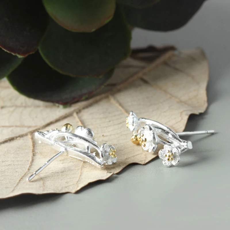 QOOKOO I Frosted Cherry Floral Stud Earrings Sweet 925 Sterling Silver Female Flower Original Prevent Allergy | Украшения и