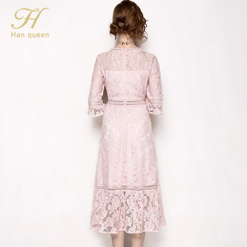 H Han queen, новинка весны, женское элегантное кружевное платье, с вырезами, в стиле пэчворк, до середины икры, платья, сексуальные, с хвостом, для вечеринки, Vestidos