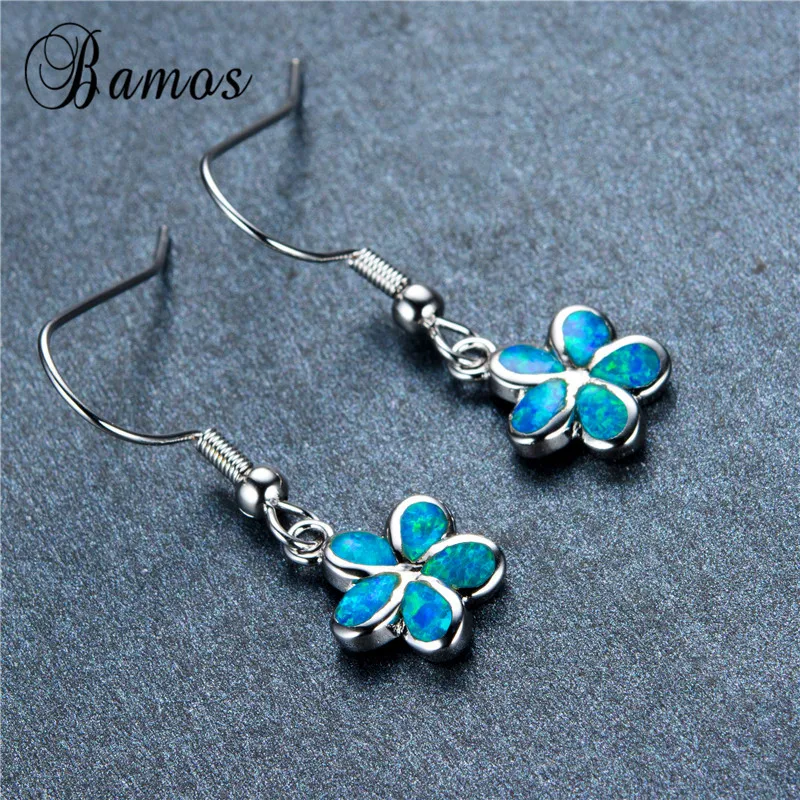 Женские серьги-подвески серебряного цвета с опалом | Украшения и аксессуары