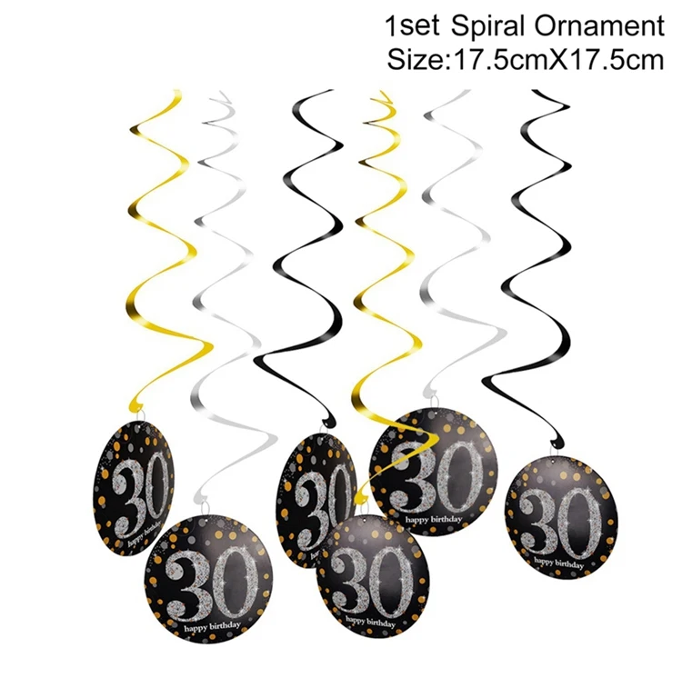 Spiral Ornament 1 Бумажные наклейки для посуды 30th 40th 50th День Рождения украшения для взрослых золотой черный день рождения 40 50 60 лет День рождения украшения - Цвет: Spiral Ornament 1