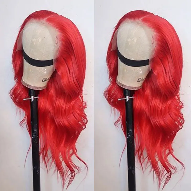 wave Bombshell Красный Тяжелый плотность длинные прямые синтетические парики на кружеве Glueless термостойкие волокна волос средний пробор для женщин - Цвет: wave