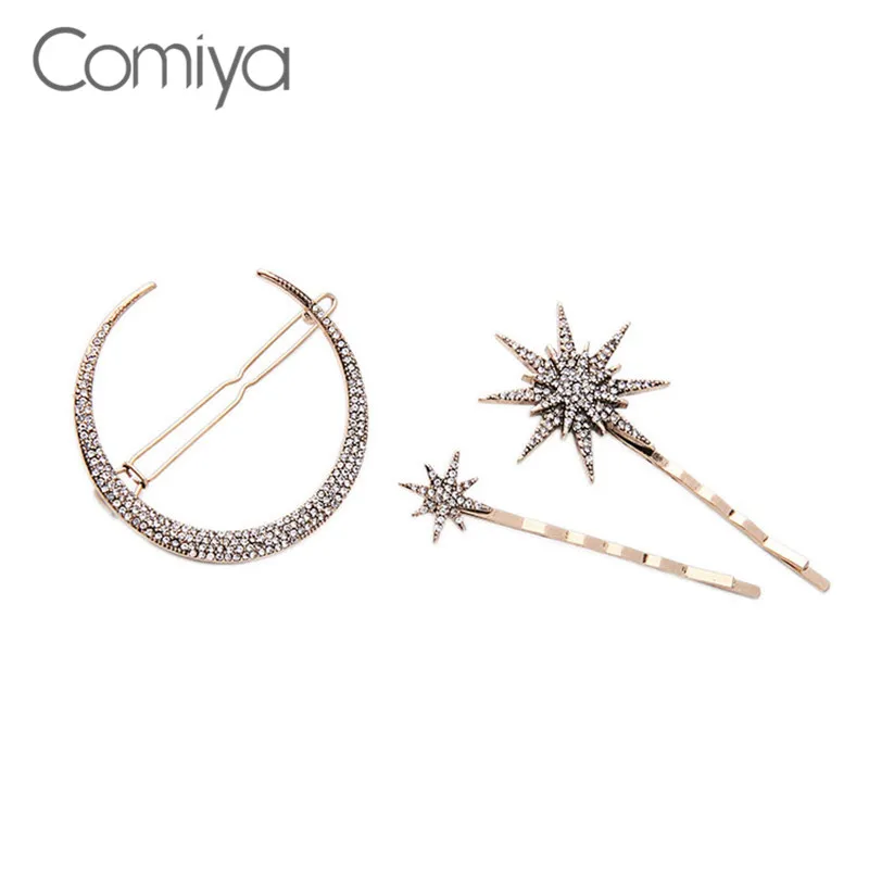 Comiya форма лунной звезды летние аксессуары для волос заколки женщин блестящее