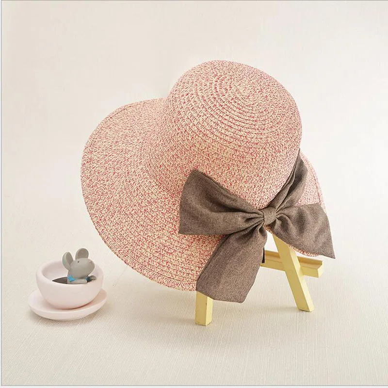 

Straw Solid Ladies Cap Adjustable Bow Decoration Sun Hat Snapback Folding Gorras Hip Hop Women Sun Bonnet