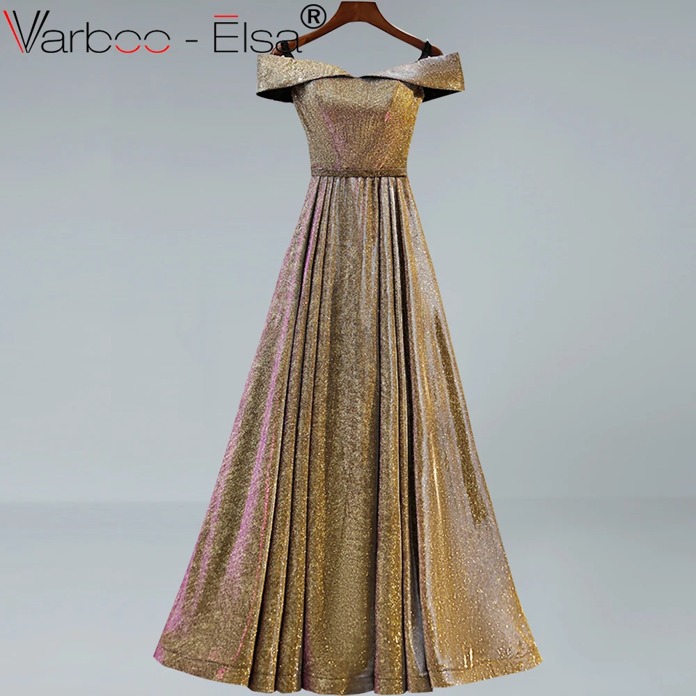 VARBOO_ELSA 2019 Сверкающие Золотые Выпускные платья Длинные трапециевидные с коротким