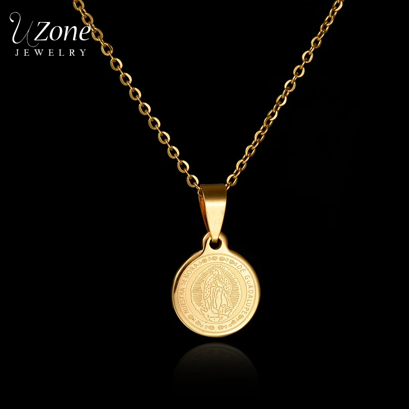 Uzone Classic Catholicism Virgin Mary Stainless Steel Coin Necklace For Women Men Gold Color Religion Christmas Gift | Украшения и