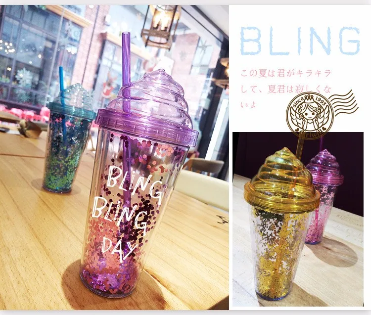 Креативная летняя чашка для молока и чая кружка прозрачный Bling Пластик чашка с трубочкой модные сок, кофе чашки подарок для детей