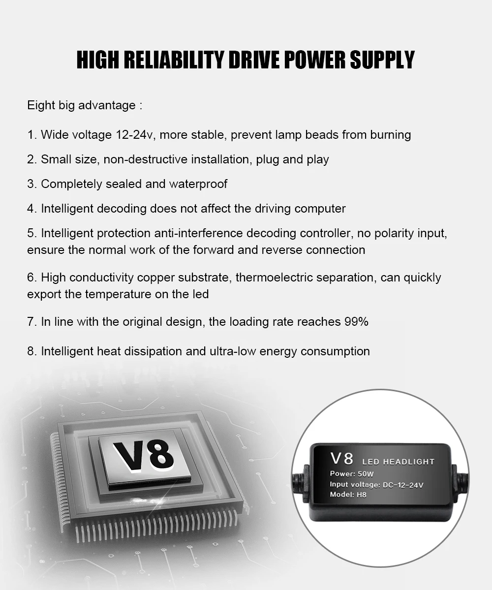 EURS V8 H4 светодиодный H7 светодиодный Автомобильные фары лампы H3 H8 H9 H11 9005 HB3 H1 9006 9004 H13 9007 Автомобильные фары для авто Универсальный 12V