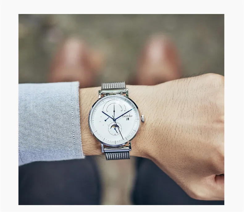 Bestdon Брендовые мужские часы Moon Phase уникальный дизайн Стильные Мужские автоматические механические часы со стальным сетчатым ремешком часы reloj