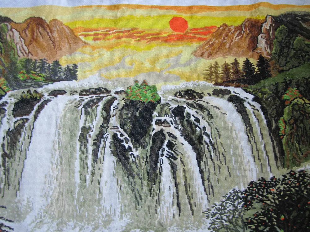 Ручная вышивка пейзаж Картина восходящее солнце|embroidery wall|embroidery bobbinpainting software |