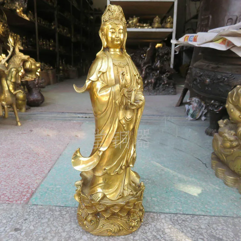 

62CM Huge large -HOME SHOP Temple Lobby Safety GOOD luck efficacious Protection talisman GOLD Guanyin PUSA Buddha brass statue