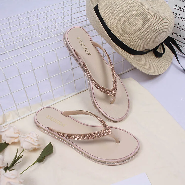 Шлепанцы женские на платформе открытый носок низкая плоская подошва кристаллы