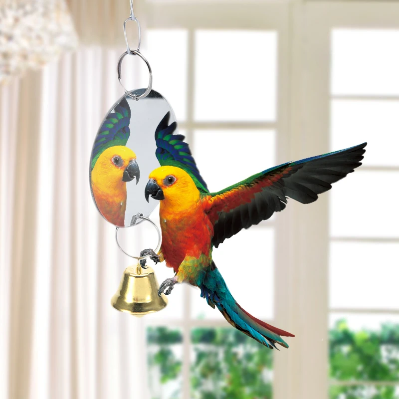 Parrot daily necessities-Parrot bell toy with mirror- Entertainment rest dual use Decorative birdcage Beautiful easy to carry | Дом и сад