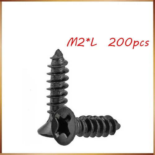 Маленькие черные винты 200PCS M2*4/5/6/8/10/12 маленькие с потайной головкой болты