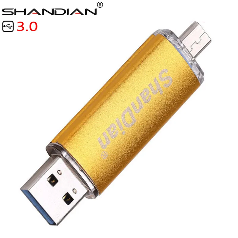SHANDIAN USB 3,0 быстрая скорость OTG флеш-накопитель 64 Гб металлический USB флеш-накопитель 128 ГБ 32 ГБ 16 ГБ 8 ГБ двойное использование Флешка флеш-накопитель - Цвет: Yellow