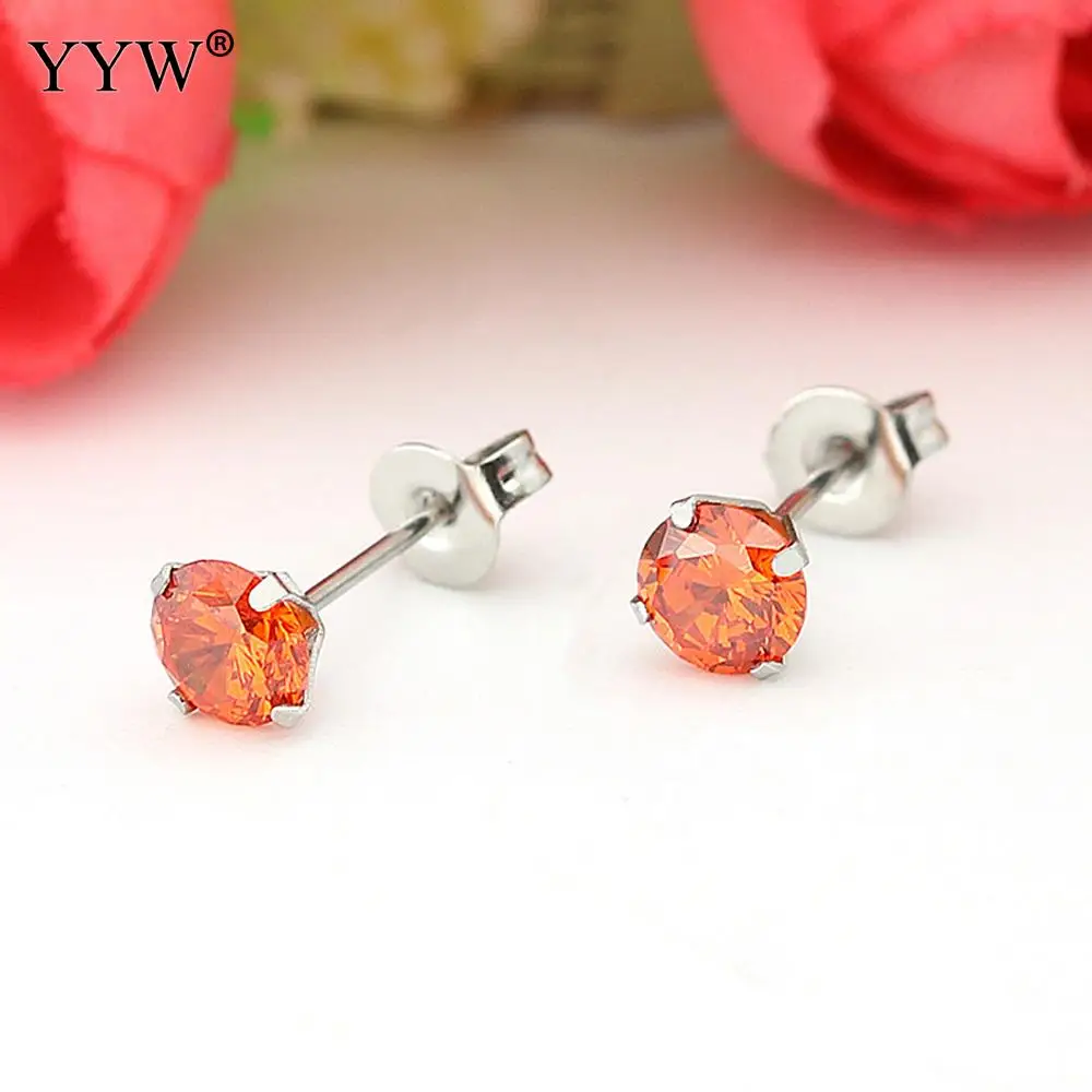 1pair 5mm Cubic Zirconia Rose Gold Color Crystal Stud Earrings Women Stainless Steel Earring Jewelry Wedding Brinco Wholesale | Украшения и