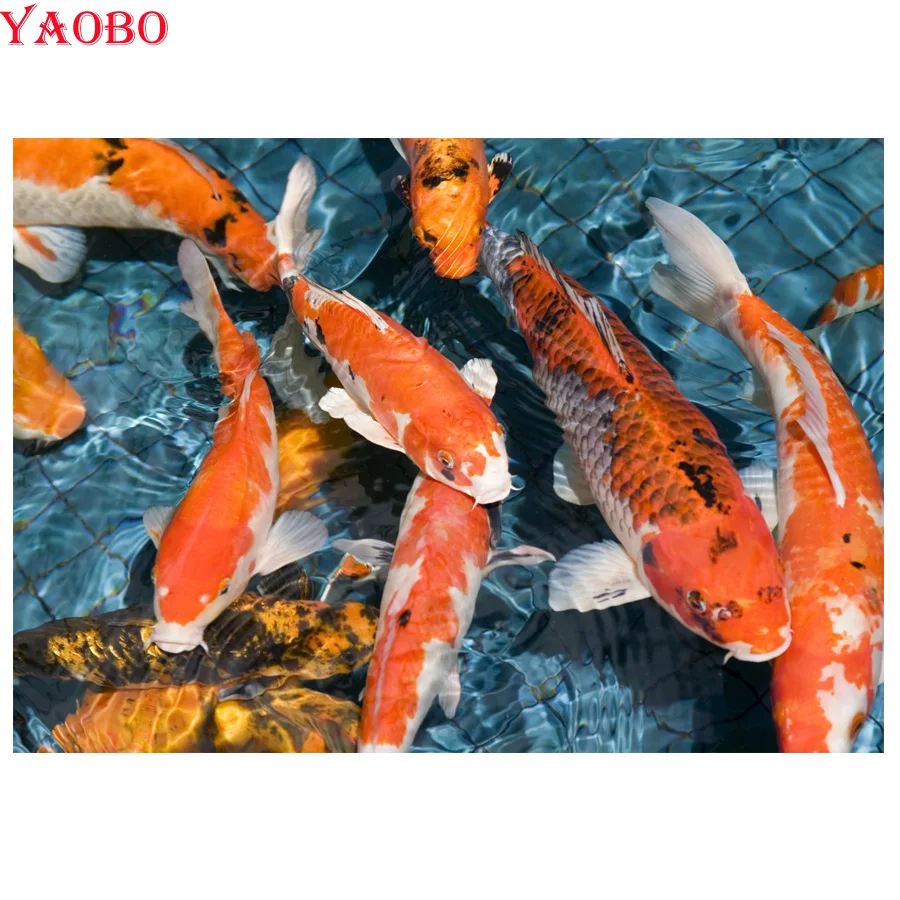 5D алмазная живопись сделай сам кои рыбы полностью квадратные круглые сверла 3d