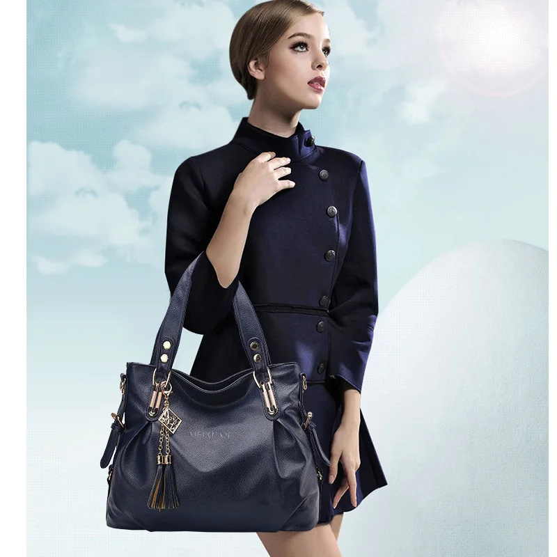 Famous Brand Designer Women Handbags PU Leather Large Capacity Casual Tote Vintage TasselTop-Hand Bags Ladies Shoulder | Багаж и сумки