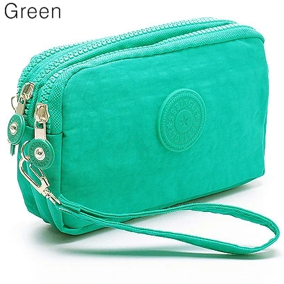 green Новинка, кошелек с тремя молниями для монет, женский маленький кошелек, тканевый кошелек для телефона с эффектом потертости, портативная косметичка F015 - Цвет: green