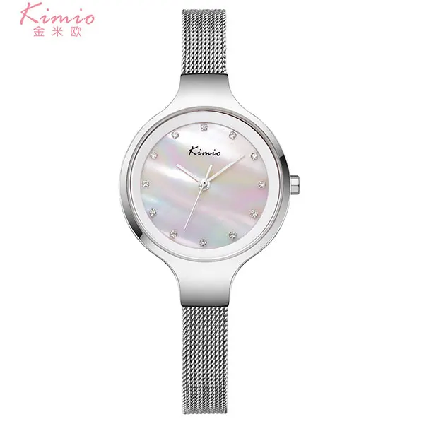 silver white Женские часы KIMIO бренд класса люкс платье кварцевые часы корпус Циферблат Браслет наручные часы Горячая Нержавеющая сталь сетка ремешок подарок часы - Цвет: silver white
