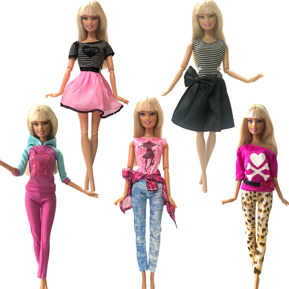 

NK 5 Pcs Doll Dress Fashion Outfit Handmade Casual Style Clothes Trousers For Barbie Doll Accessories Girls Gift Toys 20A