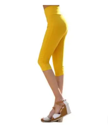 yellow Babbytoro, женские летние капри 3/4, леггинсы,, одноцветные, высокая талия, укороченные брюки-джегинсы, плюс 6XL 5XL S, коричневый, розовый, красный - Цвет: yellow